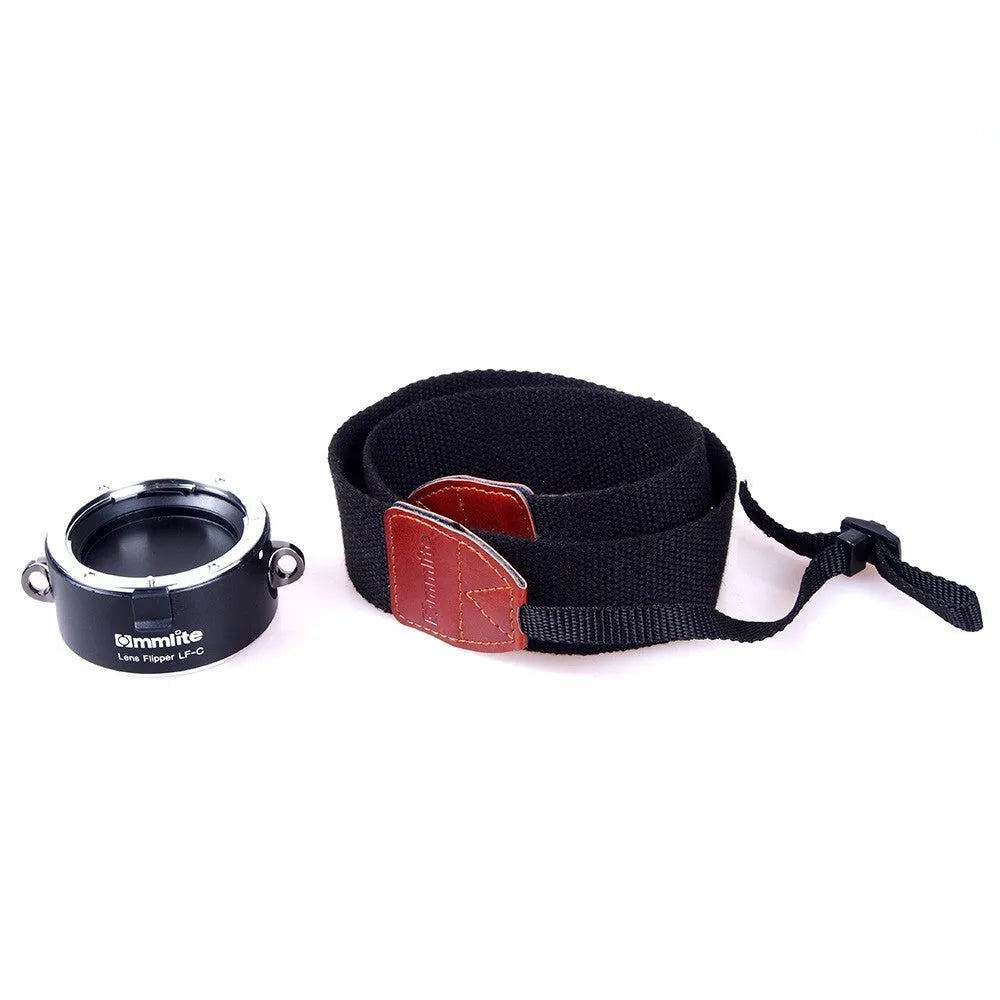 Aluminium camera lens flipper holder for Sony E-Mount with cotton shoulder strap