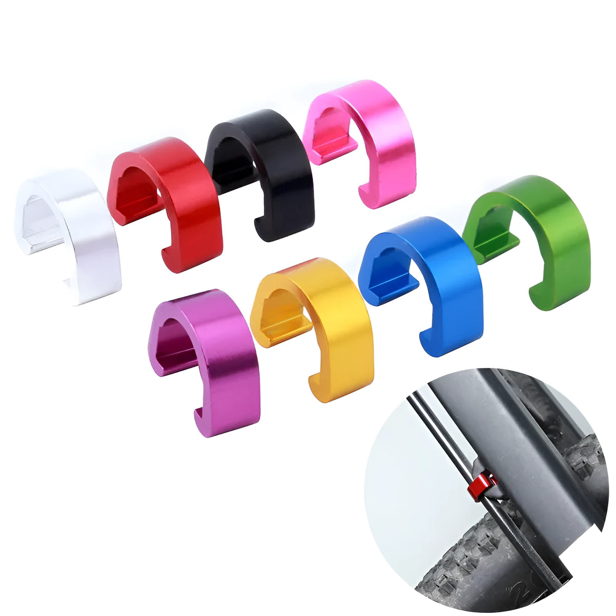 Aluminium alloy C buckle in multiple colours showing 10.2mm by 13mm dimensions