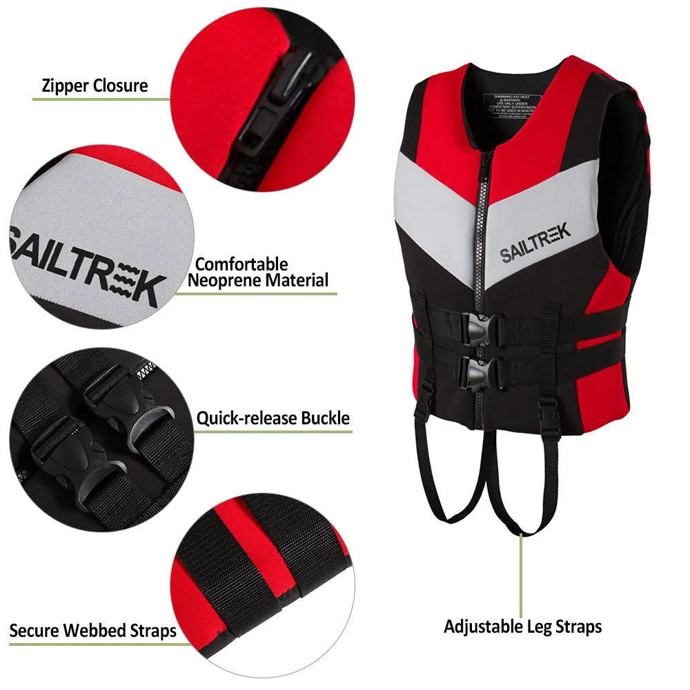 Professional life jacket thickened buoyancy neoprene red orange green S-XXL