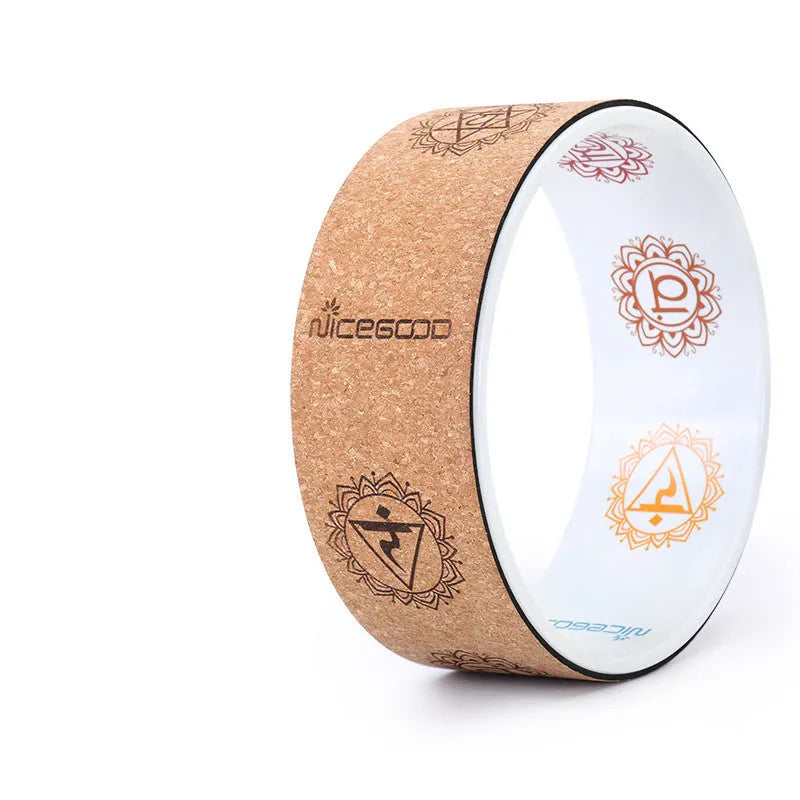 Cork yoga wheel 32cm diameter 12.5cm wide in classic black or ivory white with natural cork rubber and ABS construction