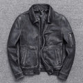 Men's thick cowhide leather jacket short length lapel collar ribbed hem grey colour