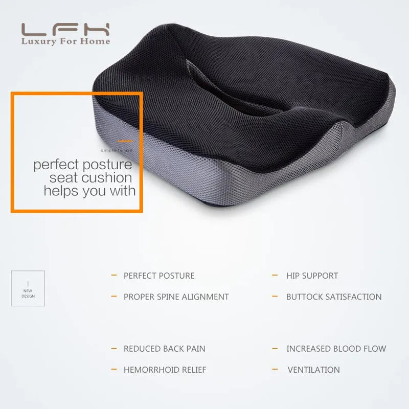 Black gray memory foam coccyx cushion with breathable mesh cover for tailbone pain relief