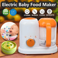 Multi-function baby food processor in light green or light pink, 190ml capacity, 23x12.8x20cm, with steam, blend and heat functions.