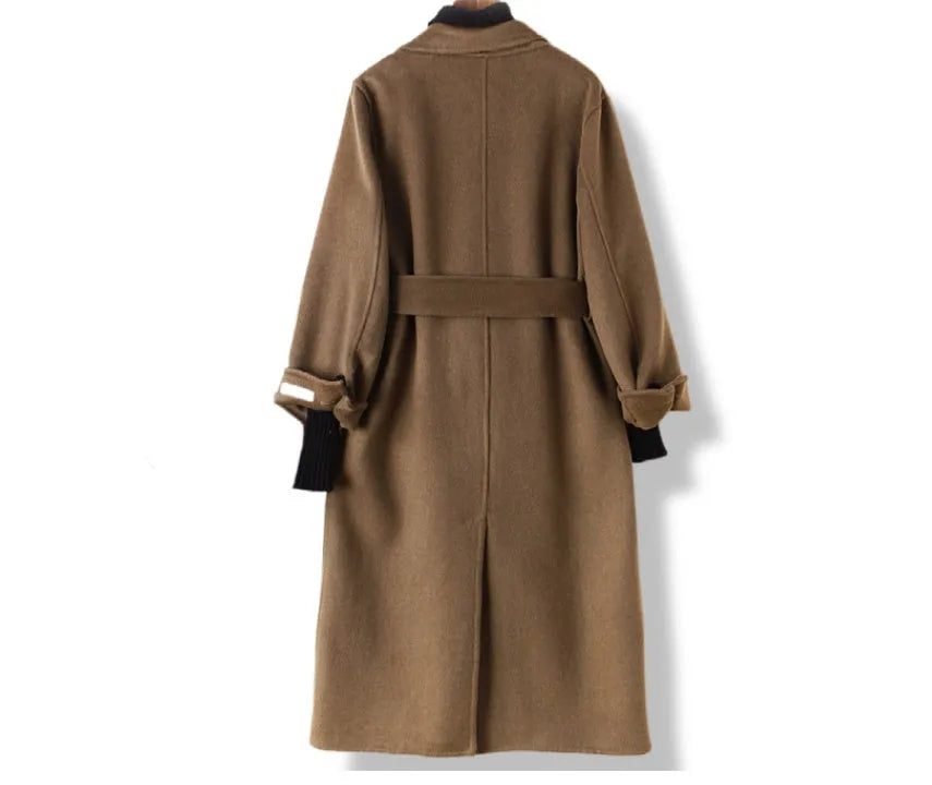 Long wool coat with suit collar in black or caramel colour with Asian sizing