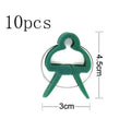 Green plastic and zinc plant fixing clips for supporting climbing garden plants