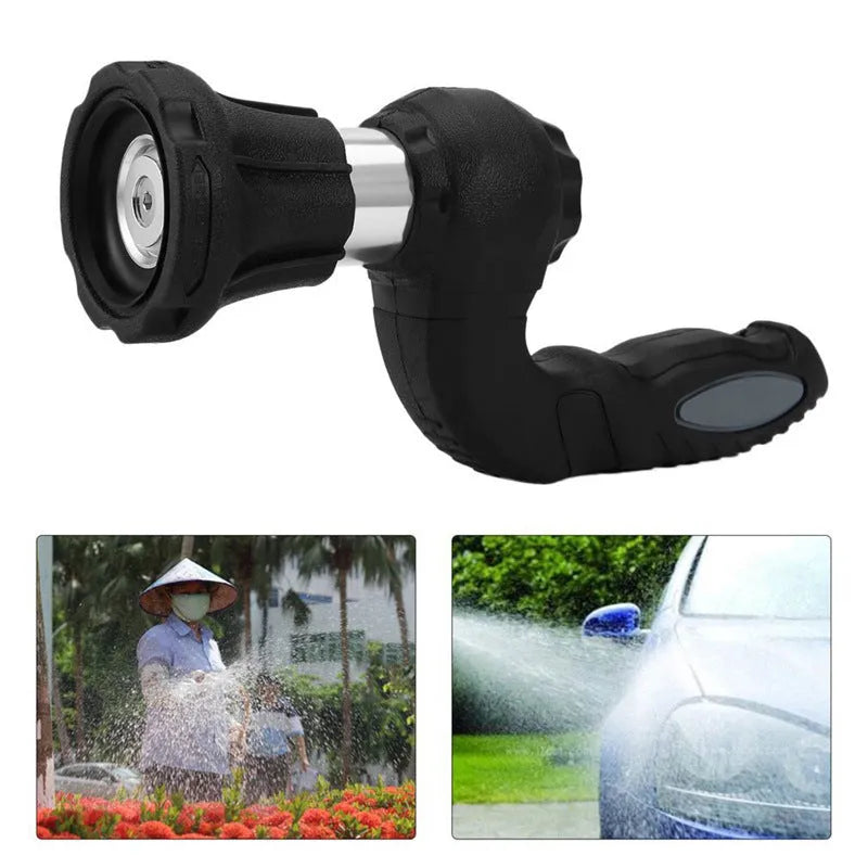 Black handheld high-pressure water spray gun with aluminium alloy gun head and ABS handle, 3 metre spray distance