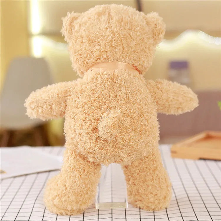Yellow bear plush toy 30cm tall with plush outer and PP cotton filling