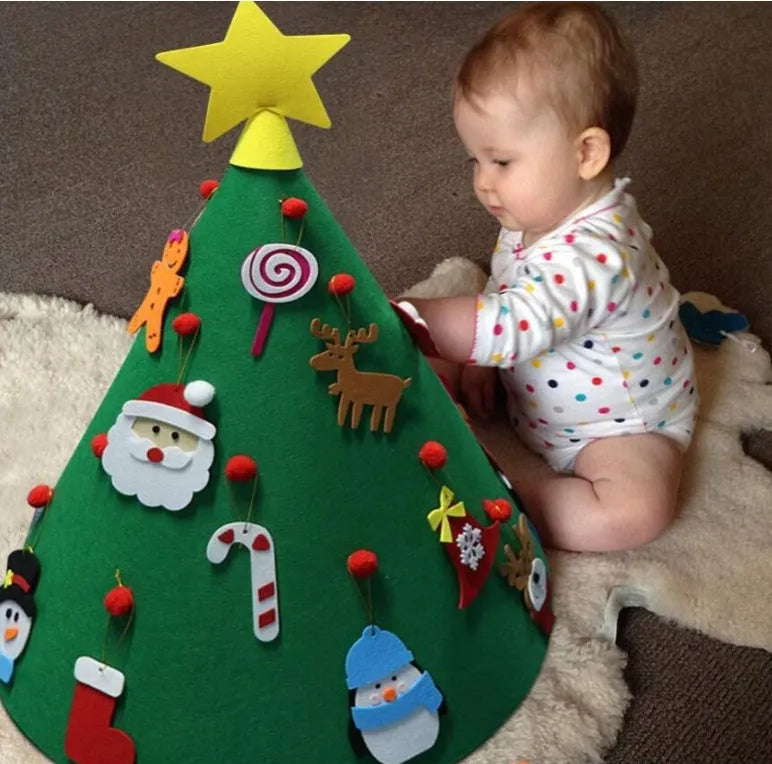 Felt Christmas tree three-dimensional craft set 50x60cm with felt ball ornaments on a white background