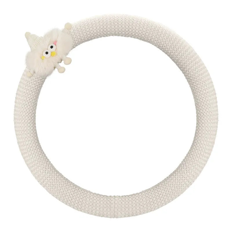 Car plush polo cartoon steering wheel cover in soft short plush material with 38cm diameter in multiple colour options