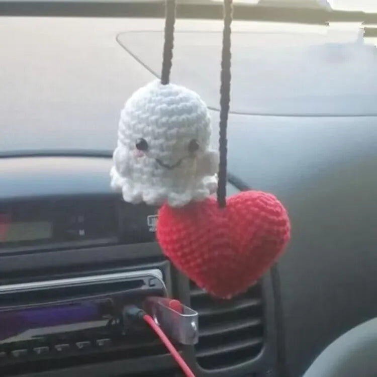 Plush hand-woven automobile hanging ornament with cartoon design for car interior decoration