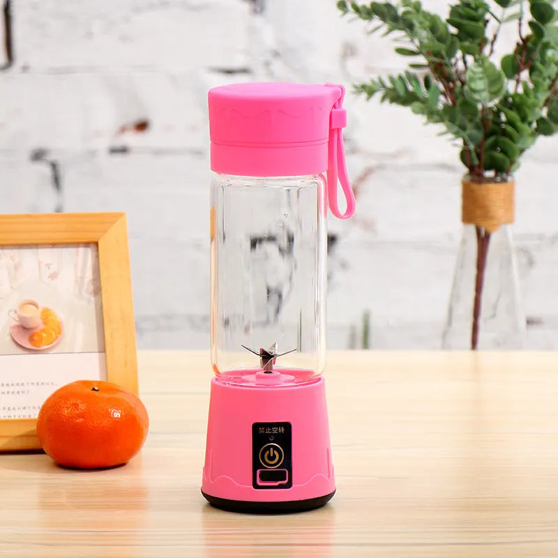 Portable mini electric juicer 380ml with 304 stainless steel blades in blue, green, pink, or purple