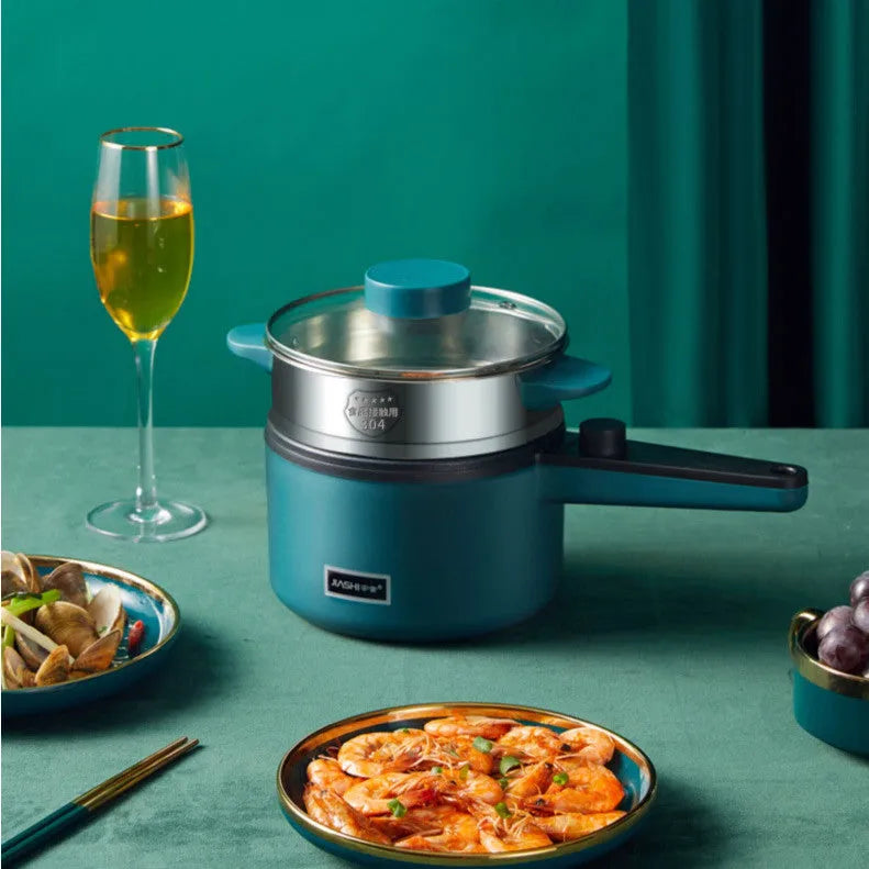 Mini electric cooking pot 1.2L non-stick 600W with two-speed knob and Nordic green finish