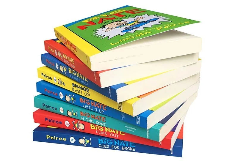 Big Nate 8-Book Box Set showing eight paperback volumes by Lincoln Peirce in a cardboard box