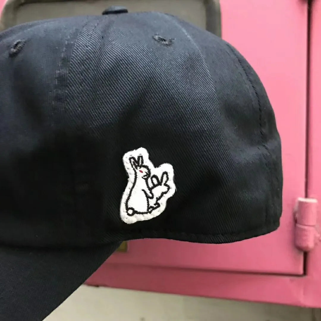 Men's black cotton baseball cap with letter pattern and soft top, street style winter travel hat