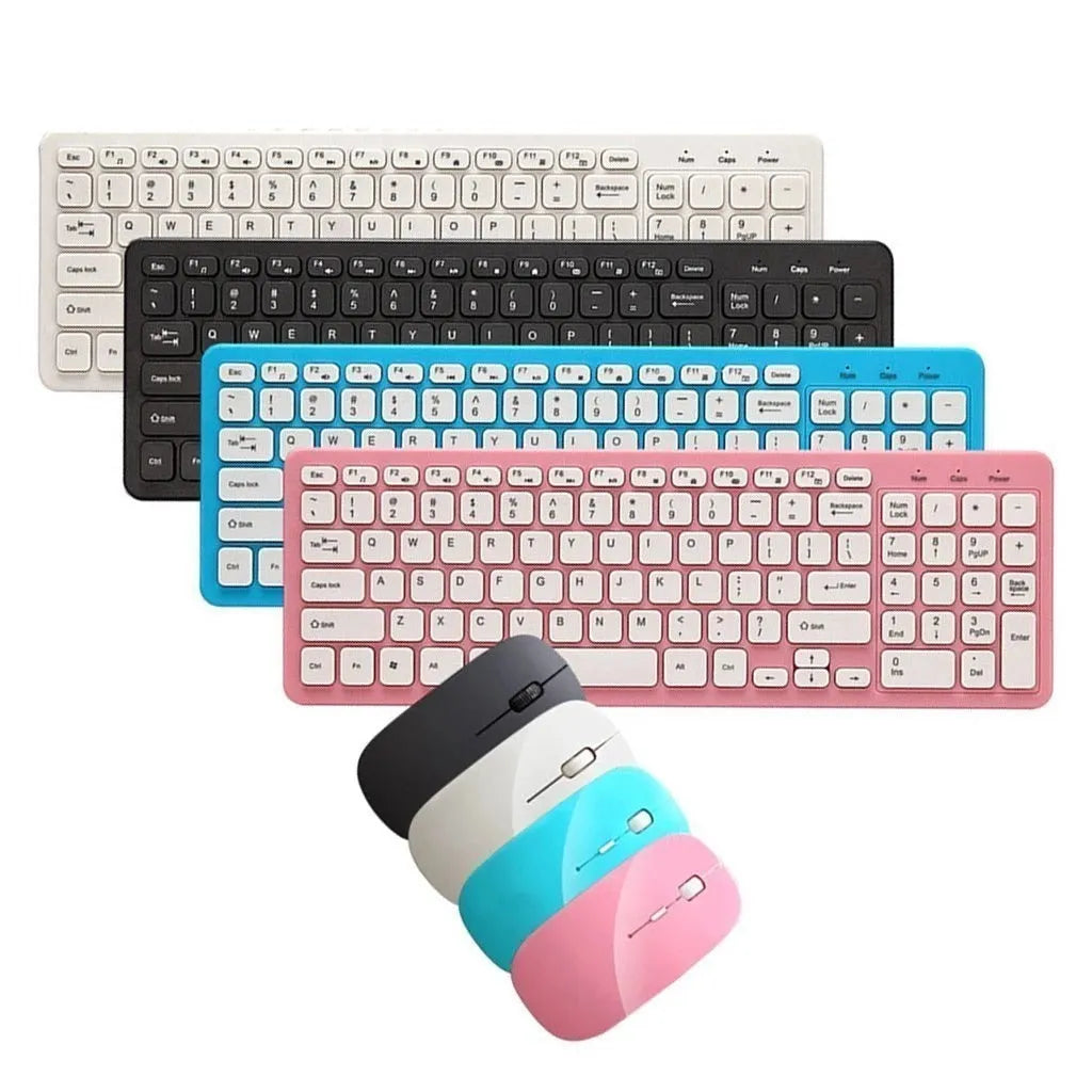 Wireless keyboard and mouse set in choice of colours with USB receiver