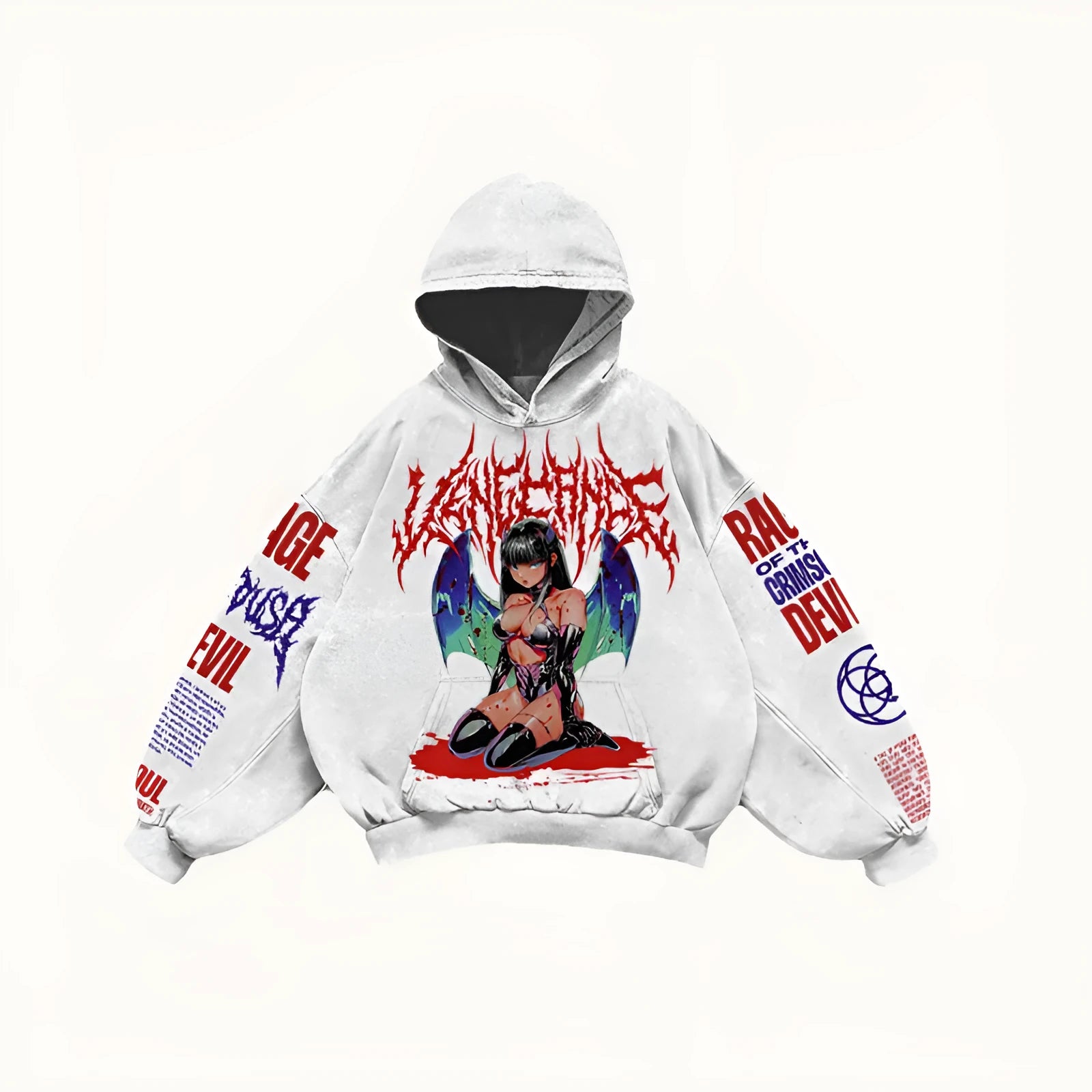 Men's printed hooded loose retro sweatshirt in black with long sleeves and pullover style
