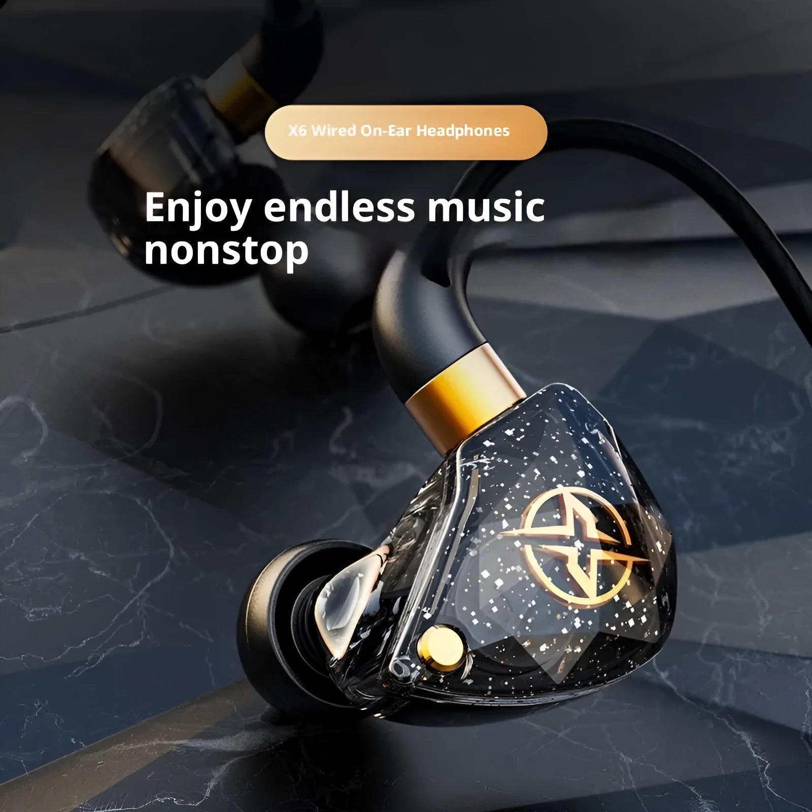 Extra bass wired headset with silicone earbuds and 3.5mm L plug in black cable