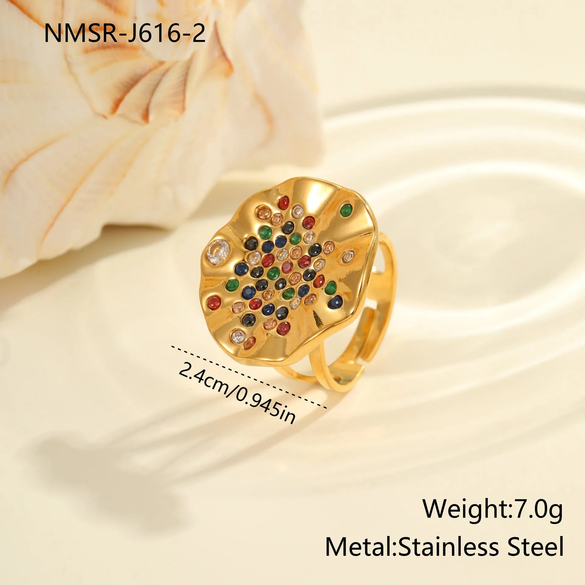 Geometric pleated titanium steel ring with colour diamond inlays and adjustable open mouth design