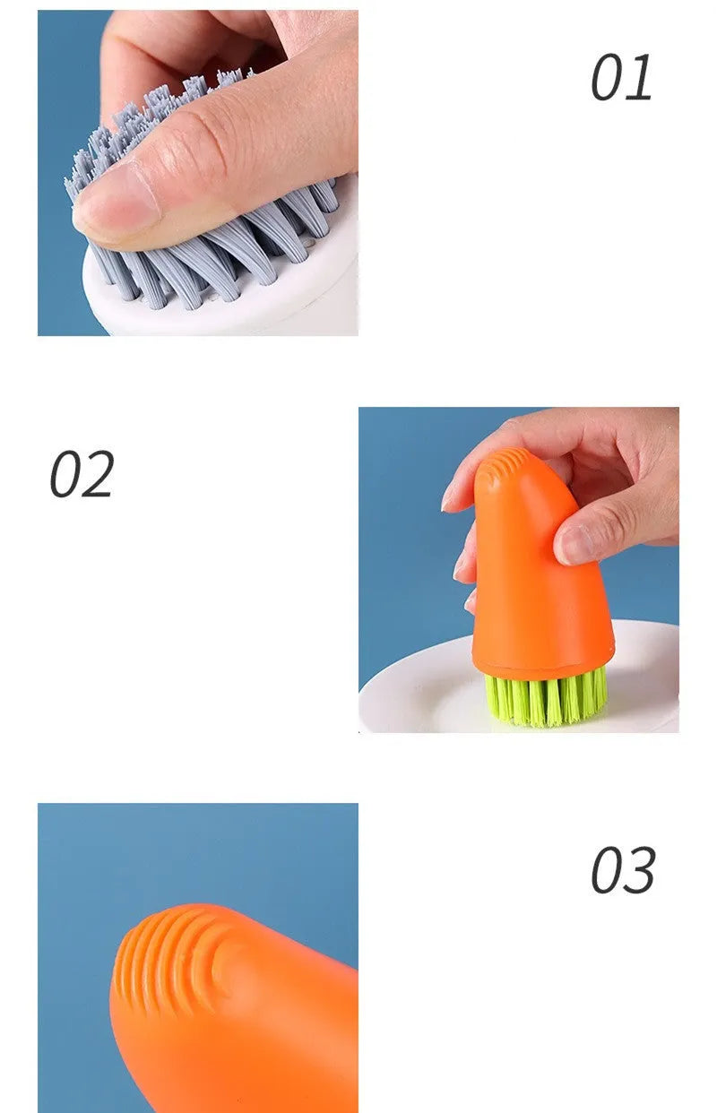 Carrot-shaped nylon cleaning brush in orange colour with radish pattern design