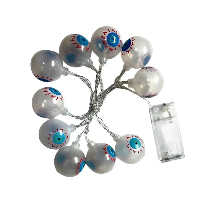 Halloween LED string lights with bat, pumpkin, ghost and spider pendants on a 1.2 metre battery-powered string