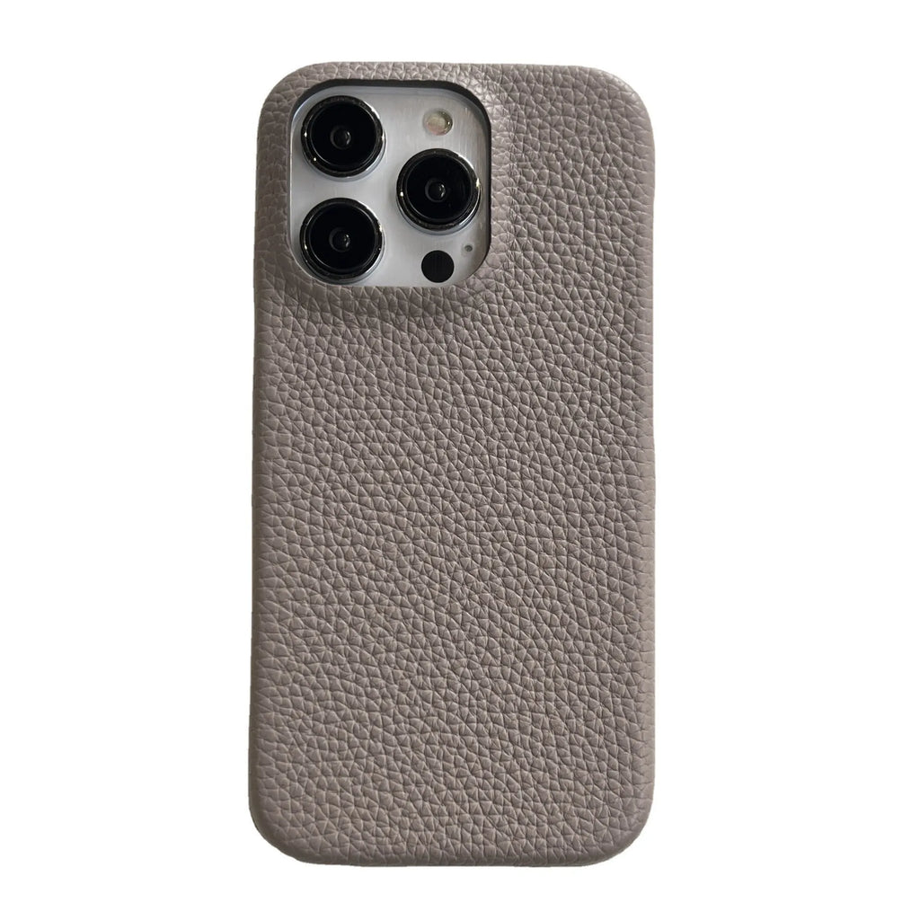 Leather iPhone case in solid caramel colour with fall protection, ins style, compatible with Apple iPhone models