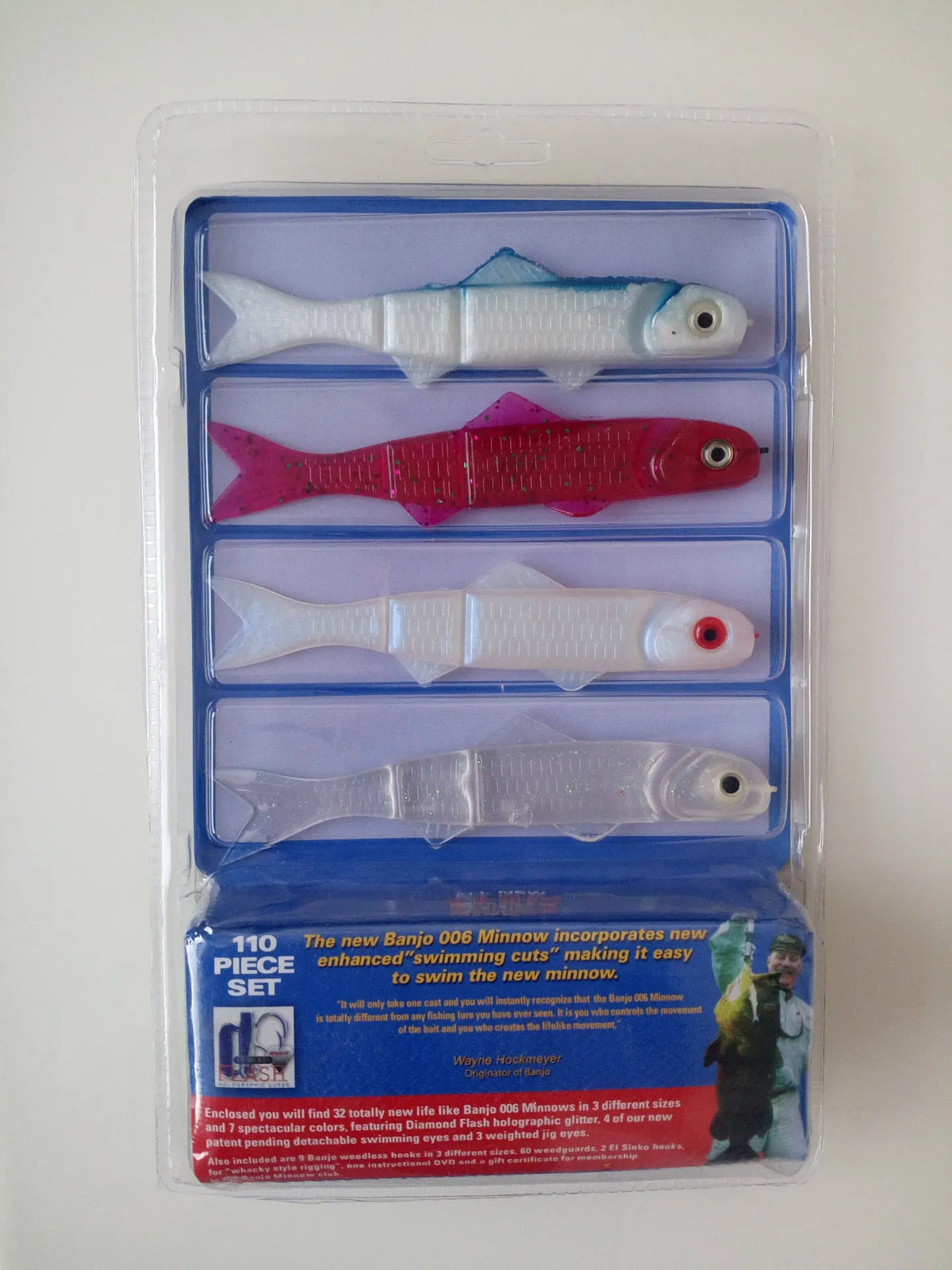 Blue PVC fishing bait set with tools for freshwater and saltwater angling