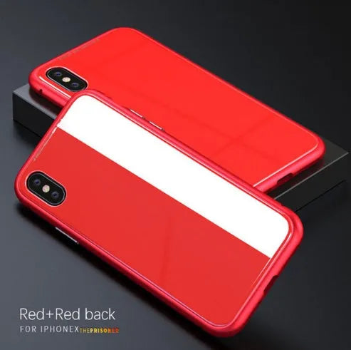Magnetic flip case with clear tempered glass screen protector for iPhone models in black colour