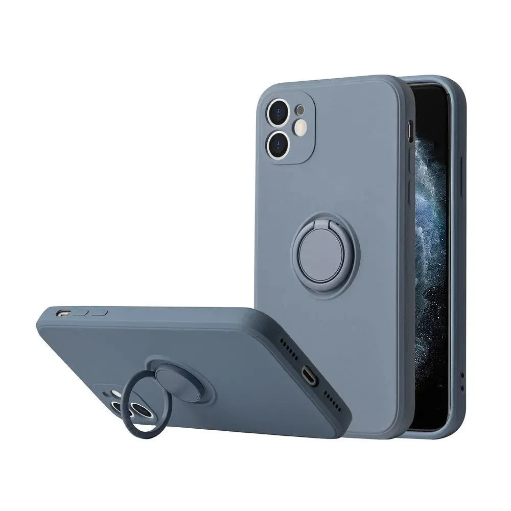Liquid silicone phone case with ring bracket for Apple iPhone 12 in assorted colours
