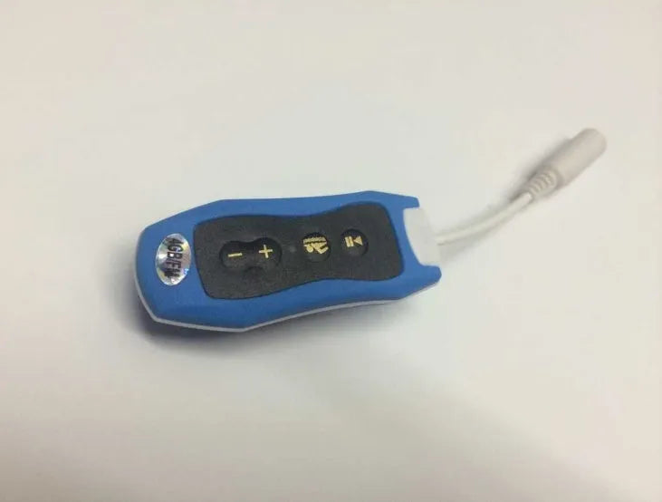 Waterproof Bluetooth mini headset MP3 player in various colours, showing compact size.