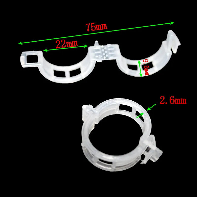 Pack of 50 plastic plant grafting clips for tomato and vine support.