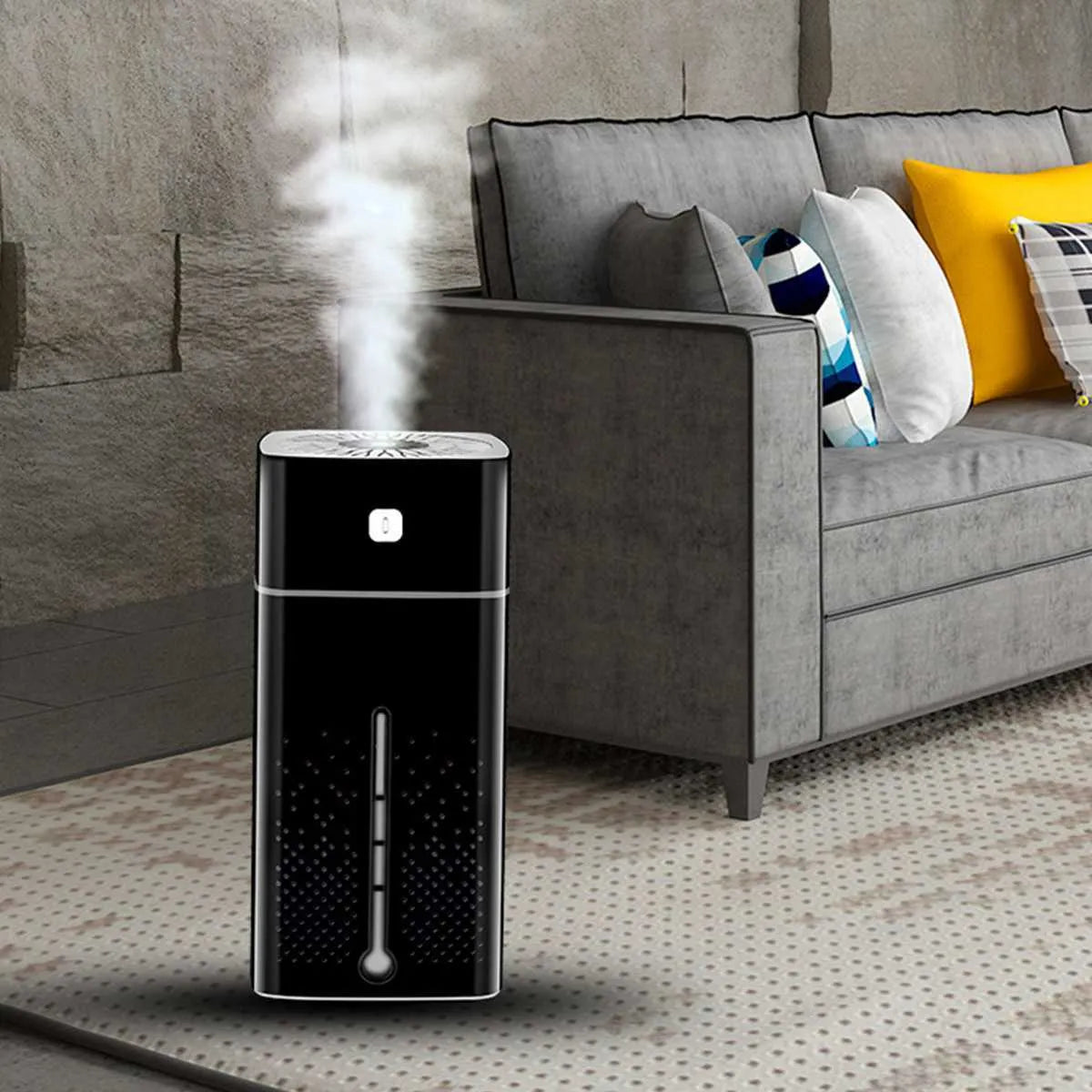 Black and white desktop humidifier with 1000ml capacity and USB interface for home office use