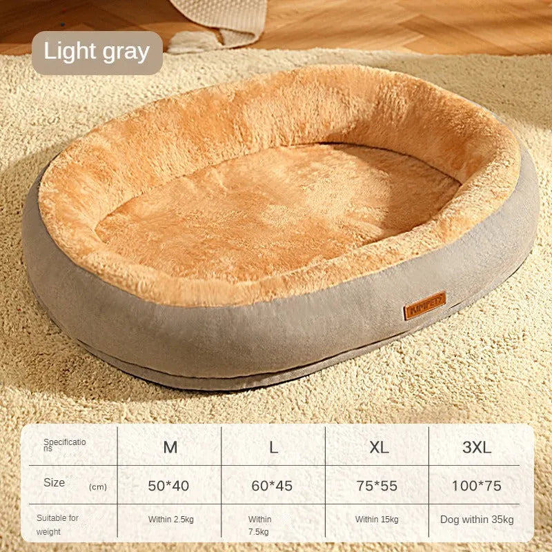 Removable washable cotton dog and cat bed in light grey with removable cover and soft padding