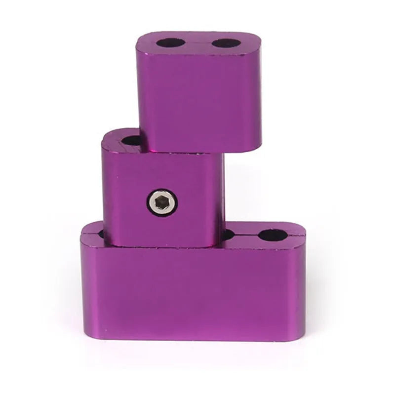 Three-piece metal car modification fastening clamp in assorted colours on a white background.