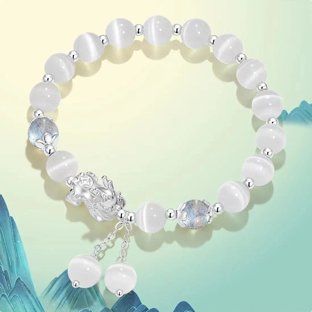 Natural black agate and grey opal crystal couple bracelet with 10mm wave shape design