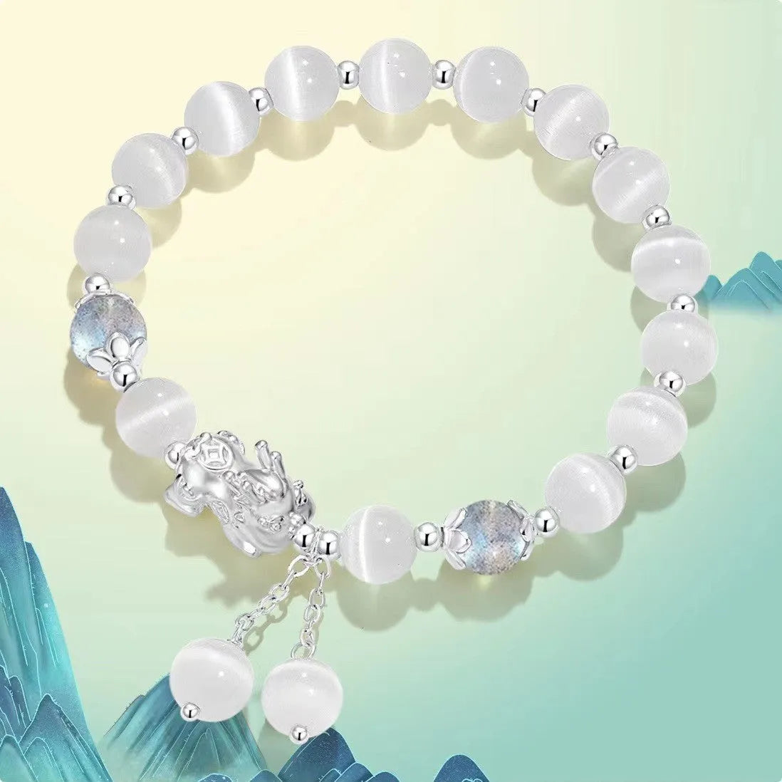 Natural black agate and grey opal crystal couple bracelet with 10mm wave shape design