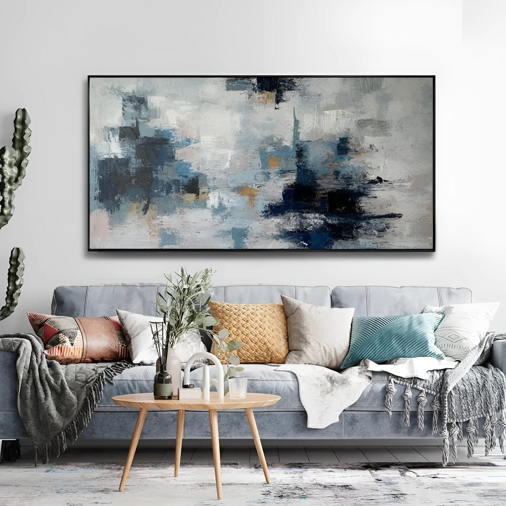 Handmade abstract oil painting on canvas, unframed horizontal one-panel Nordic-style wall art for home rooms