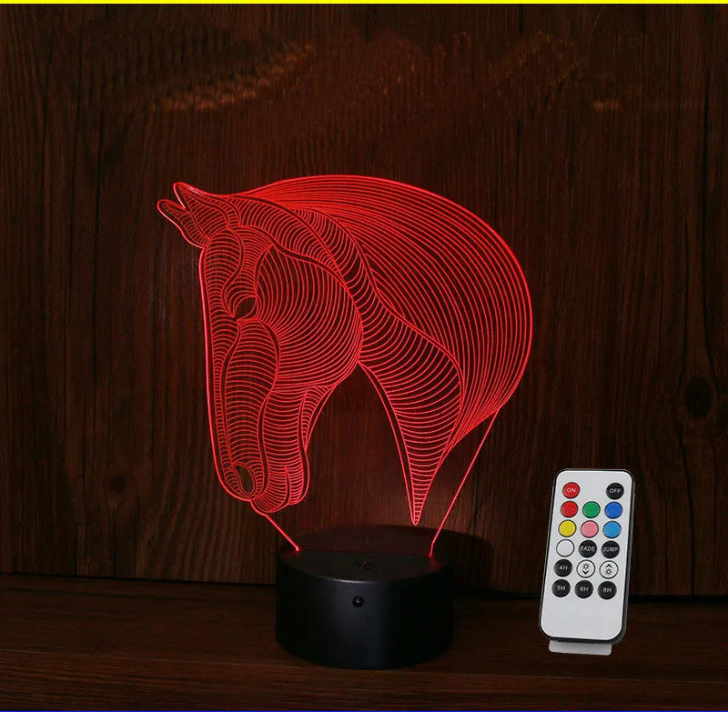 Horse's head LED night light with seven colour changing modes and remote control