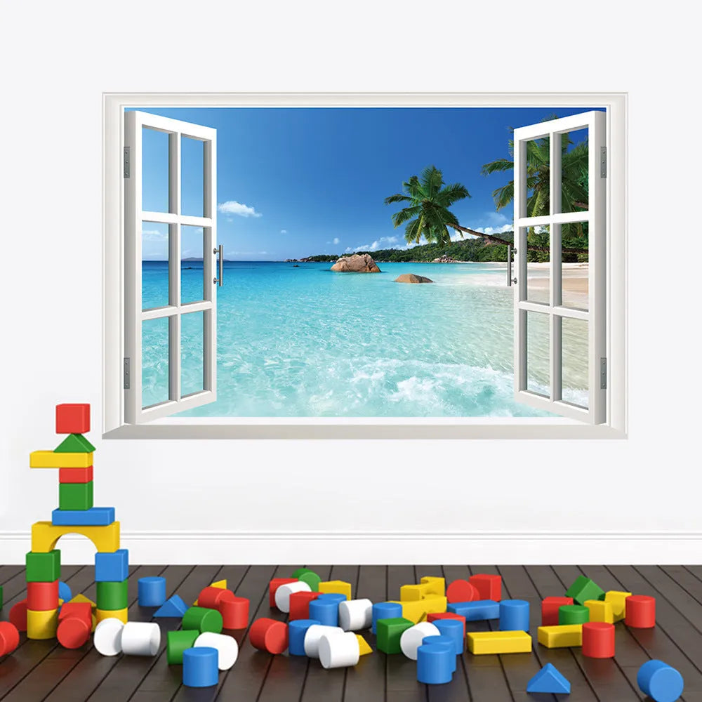Sea view mural wall sticker 60x90cm paper and PVC composite with fire retardant coating