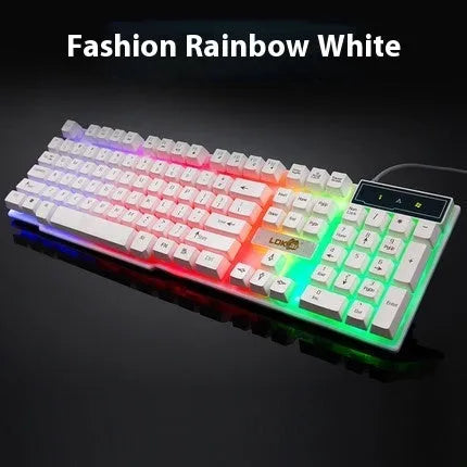 Gaming keyboard USB cable with glowing LED light strip in black and white colour options