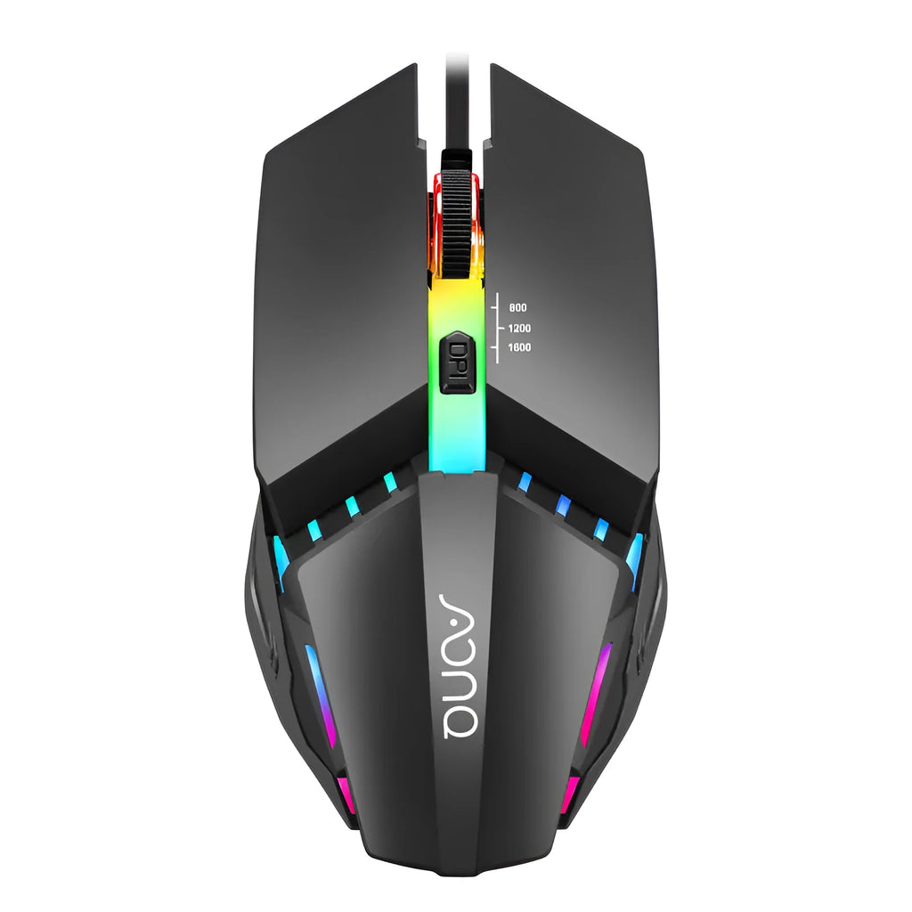 M3 wired USB mouse in black, 124x63x39mm, with 800, 1200 and 1600 DPI settings
