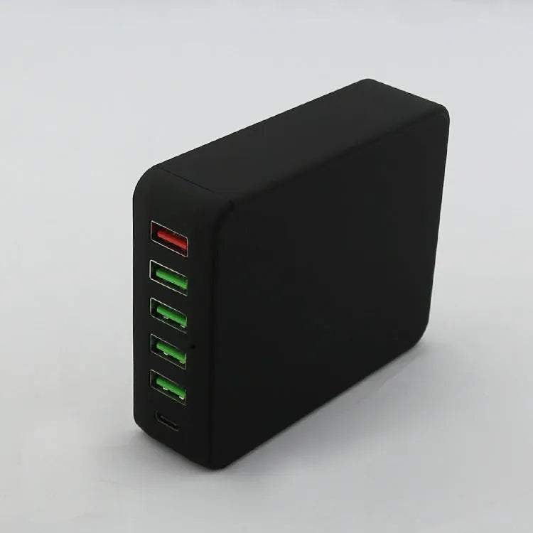 Black multi-port USB mobile phone charger with direct charging 8000mA output