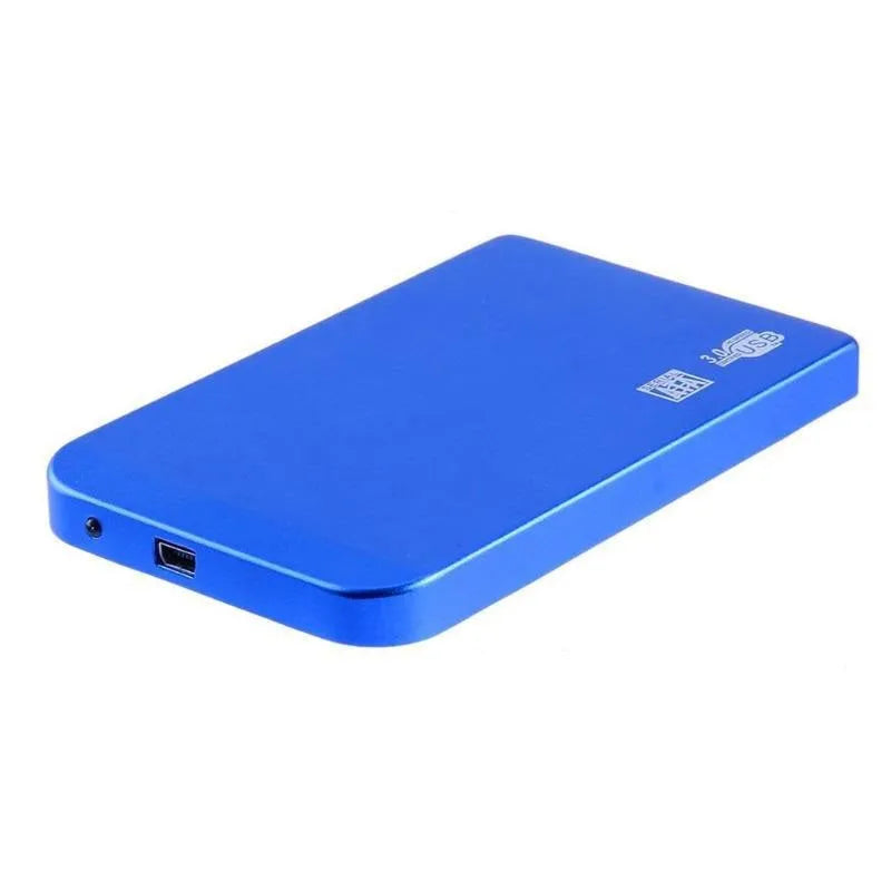 USB 3.0 aluminium hard drive enclosure for 2.5-inch SATA drives, 118 x 72 x 10mm, silver black blue