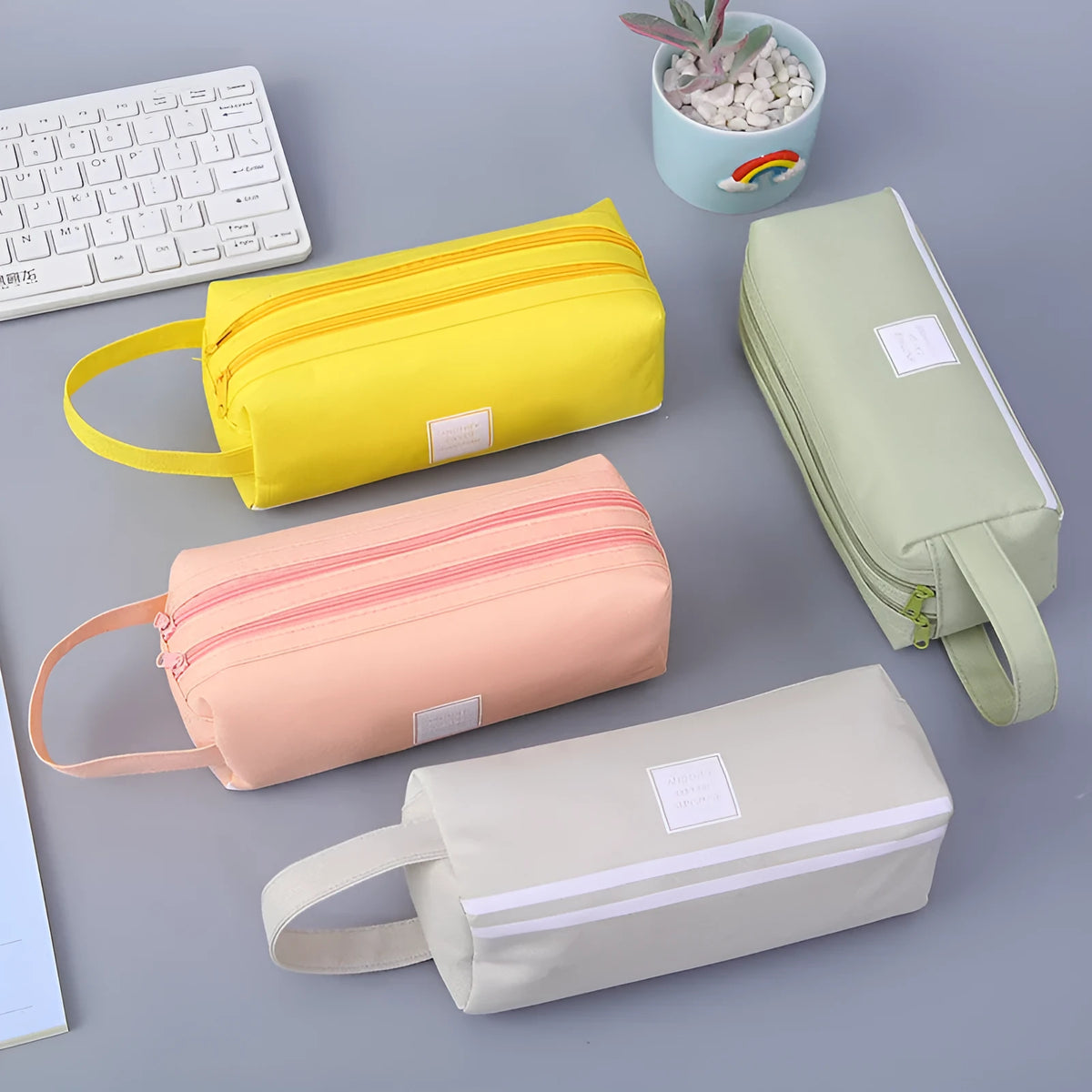 Canvas double-layer stationery box for junior high school students Oxford cloth pencil case with double zipper in blue
