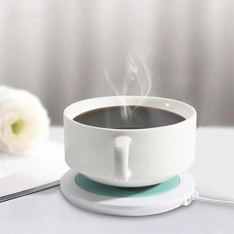 High temperature USB heated coaster in black, blue, and orange colour options