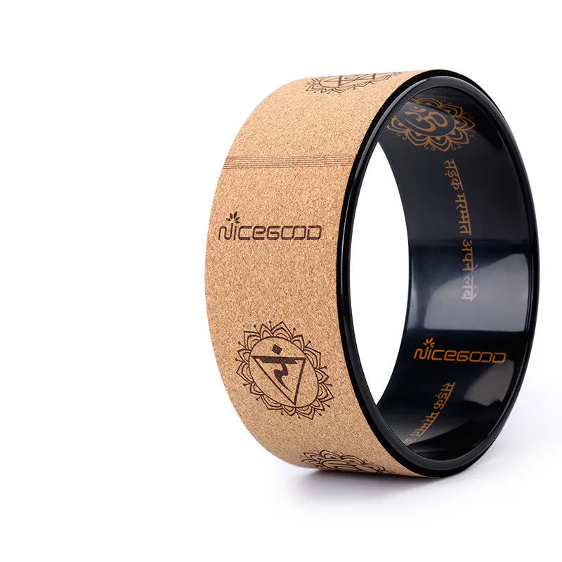 Cork yoga wheel 32cm diameter 12.5cm wide in classic black or ivory white with natural cork rubber and ABS construction