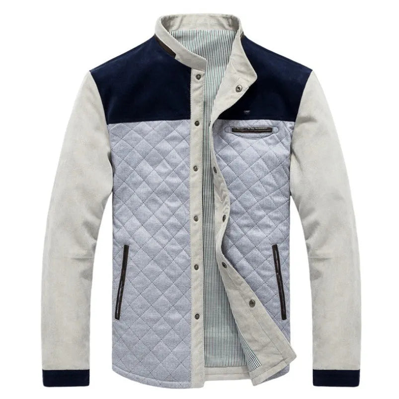 Men's slim fit patchwork casual jacket in coffee or gray, spring autumn sportswear top, sizes S to 5XL