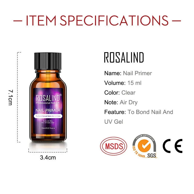ROSALIND Nail Dehydrator 15ml bottle for cleaning nail surface and removing oil before nail art