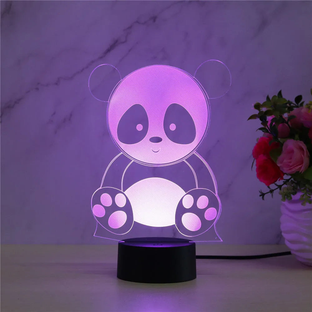 Panda 3 night light with remote control showing seven colour options on acrylic panel