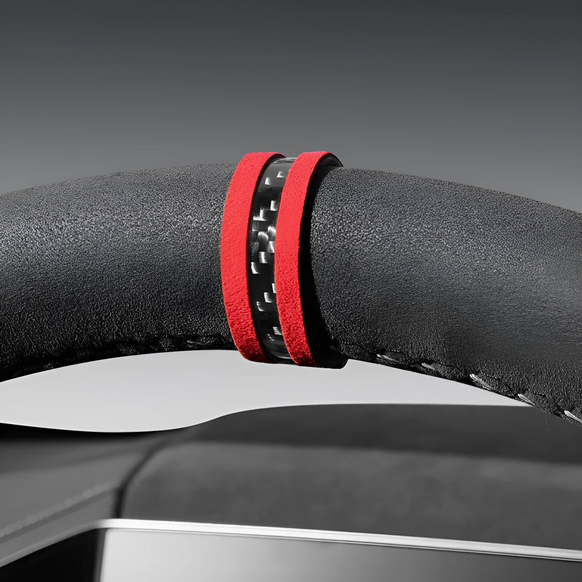 Suede carbon fibre steering wheel back-to-standard cover in twelve colours including Tundra Green and Carbon Black