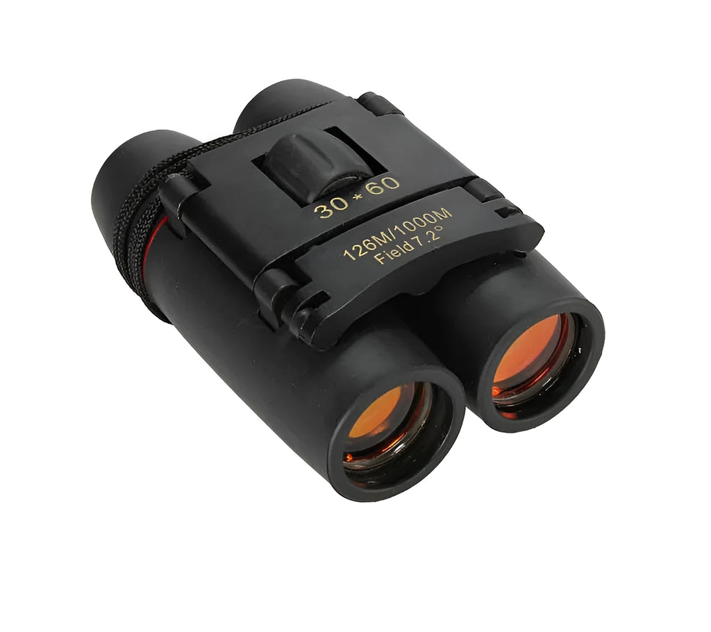 30x60 HD foldable binoculars black colour unfolded view showing lenses